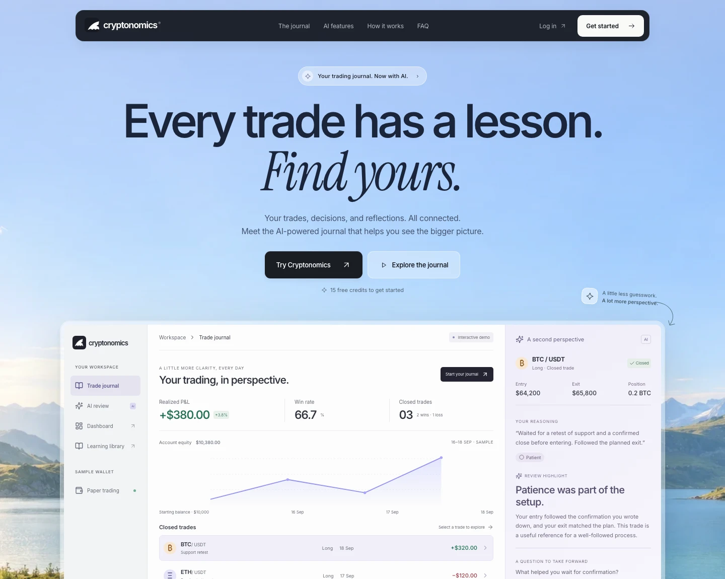 Cryptonomics Landing — Every Trade Has a Lesson: Engineering the Public Gateway for an AI Trading Journal