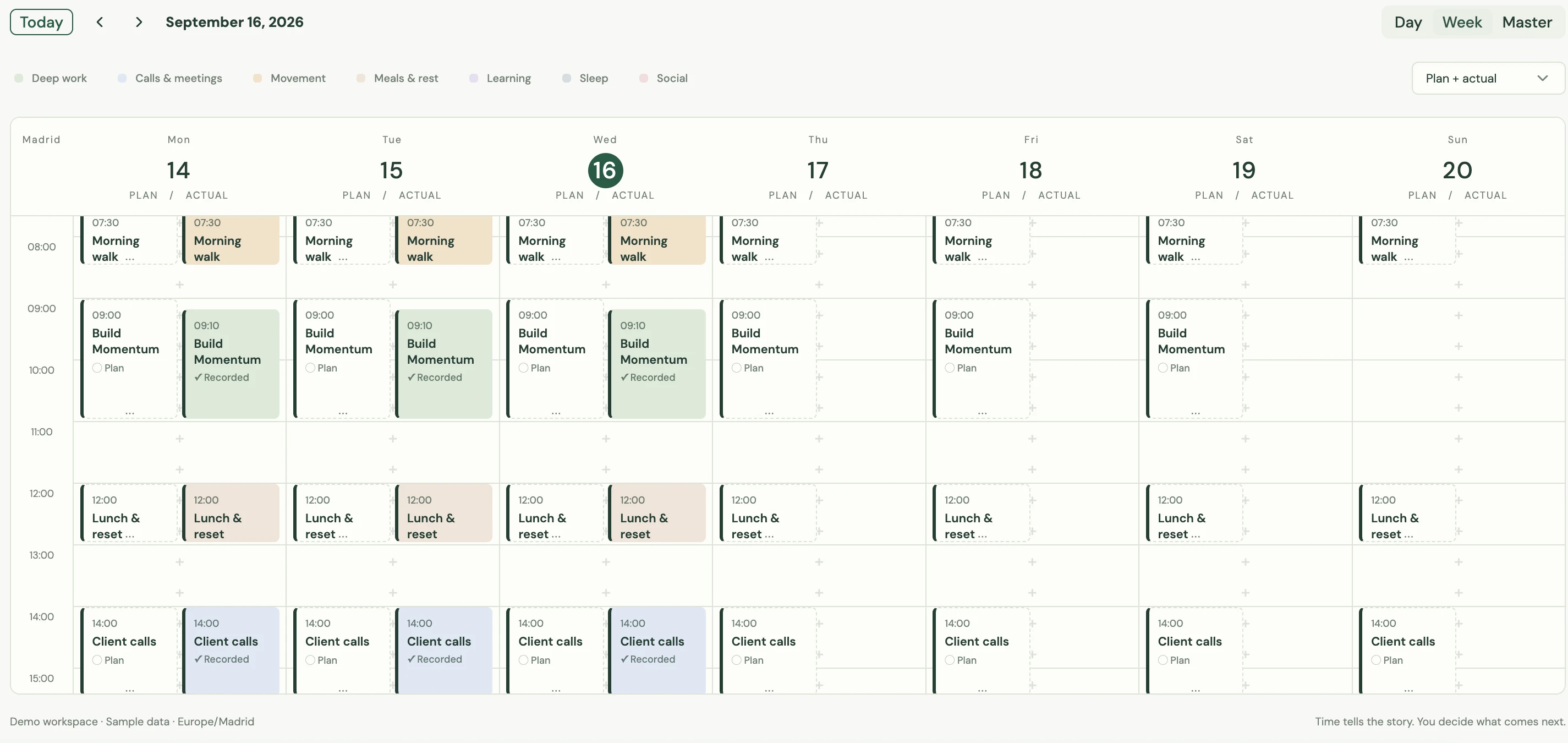 Momentum Weekly Calendar and Category Blocks